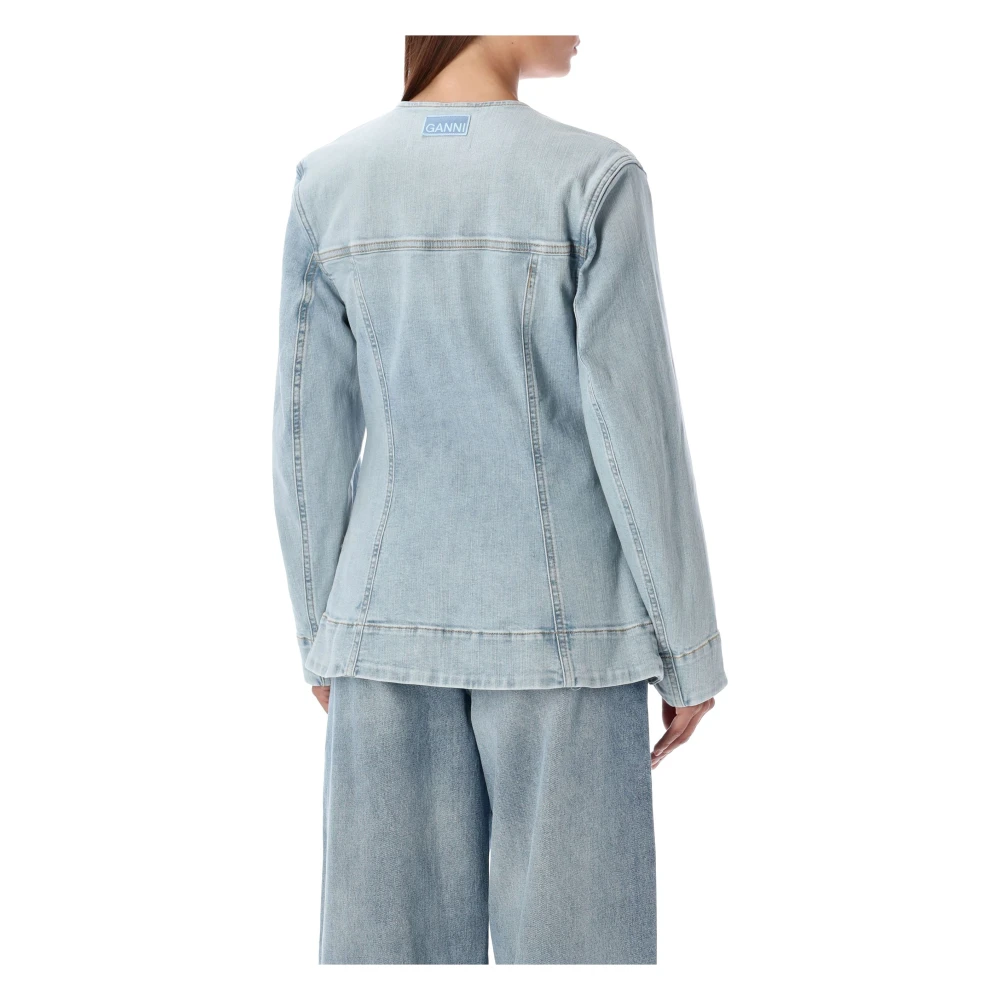 Ganni Lichtblauwe Tint Wash Denim Blazer Blue Dames