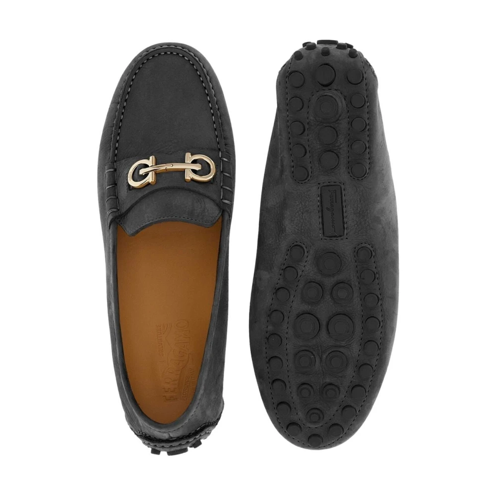 Salvatore Ferragamo Gancini Leren Loafers Zwart Black Dames