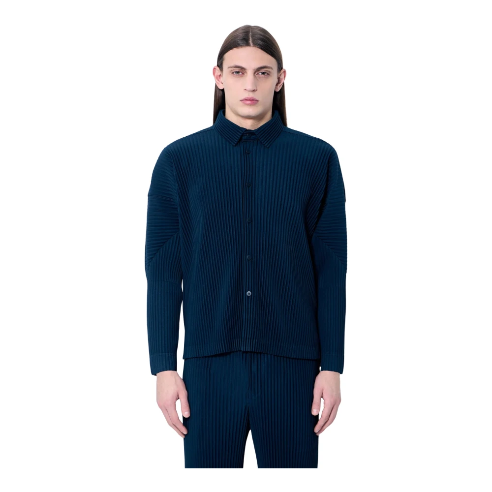 Issey Miyake Geplooide Overhemd met Lange Mouwen Blue Heren