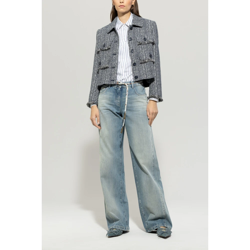 LUISA CERANO Korte jas met visgraatpatroon Blue Dames