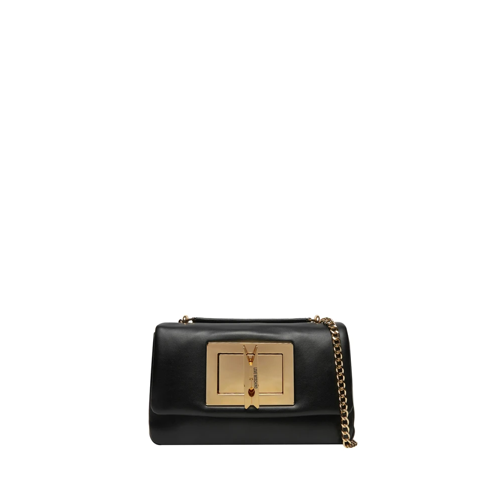 Moschino Zwarte schoudertas met gouden details Black Dames