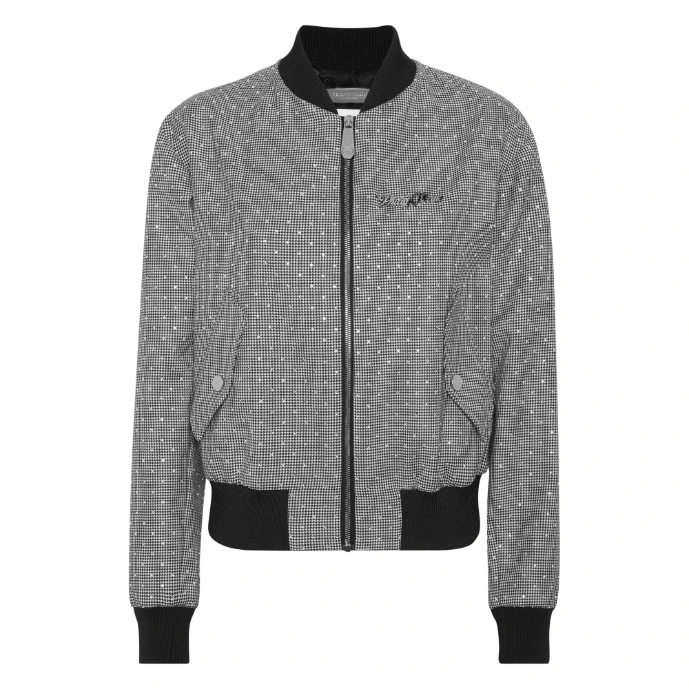 Philipp Plein Donna Grigio Cropped Bomber Pied De Poule