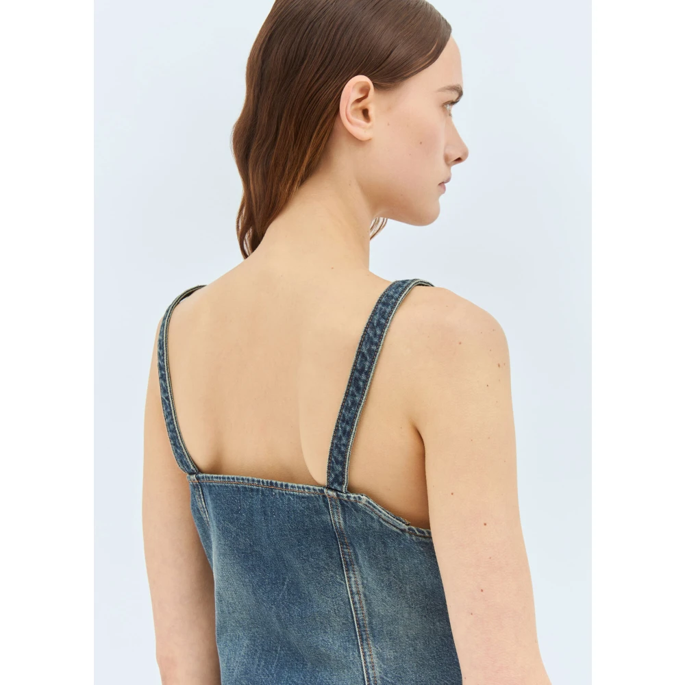 Ganni Vierkante Hals Denim Top Blue Dames