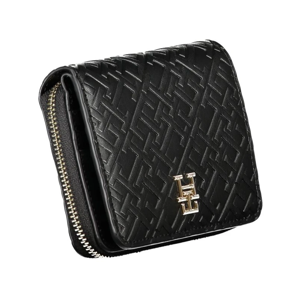 Tommy Hilfiger Zwarte Portemonnee met Rits en Logo Black Dames