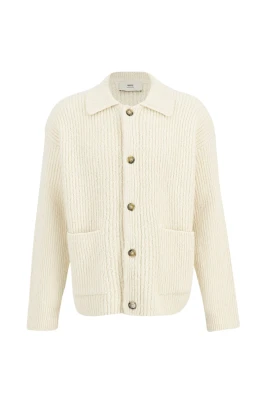 Stickad cardigan med märkesknappar