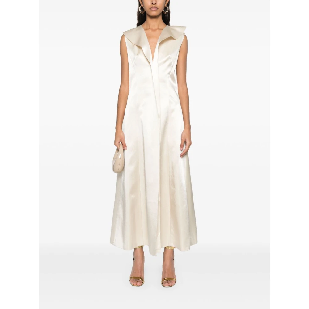 Philosophy di Lorenzo Serafini Elegant Ivory V-Neck Sleeveless Dress Beige Dames