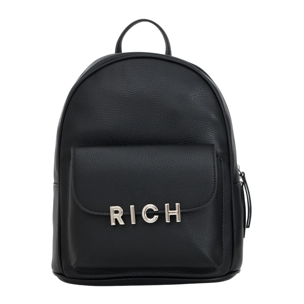John Richmond Zwarte damesrugzak met zilveren logo Black Dames