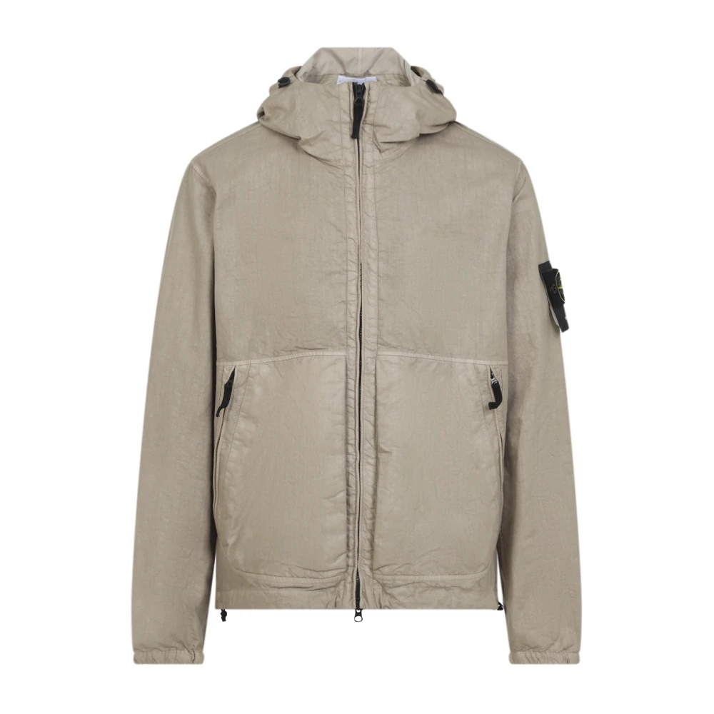 Stone Island , Light Jackets, Male, Beige, S, Hooded Full Zip Drawcord Jacket