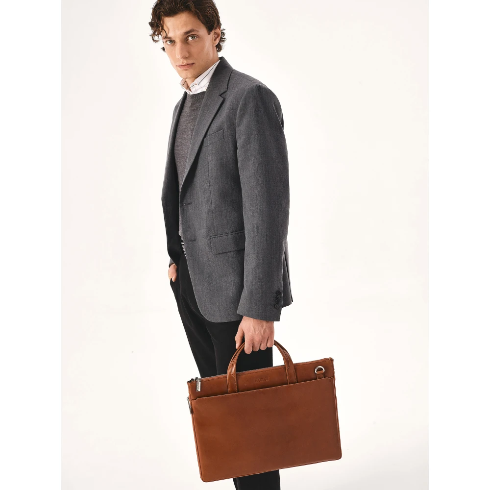 Kazar Bruin leren laptoptas en documententas Brown Heren