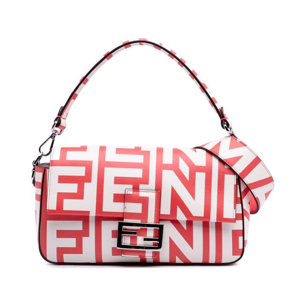 Fendi Vintage Röd Förhandsägd Läder Axelväska Med Topphandtag Och Interiörfack