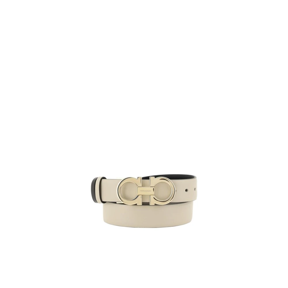 Ferragamo Reversible Leather Belt With Gancini Buckle - Female - Belts - Beige - 100 Cm - Accessories