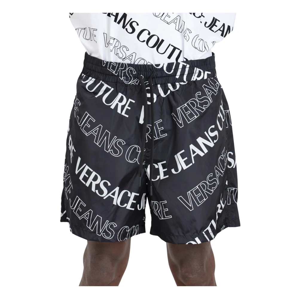 Versace Jeans Couture Zwarte Monogram Logo Shorts Black Heren