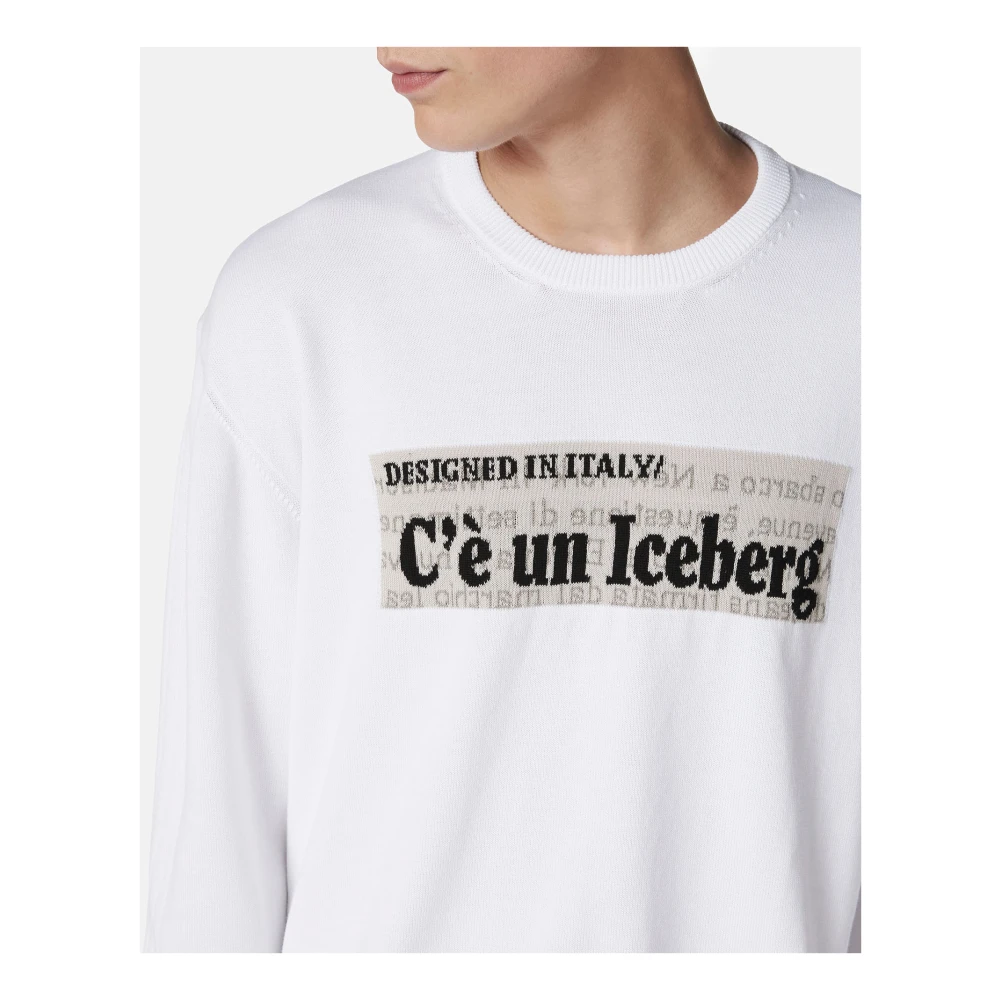 Iceberg Witte ronde hals katoenen trui met jacquard graphics White Heren