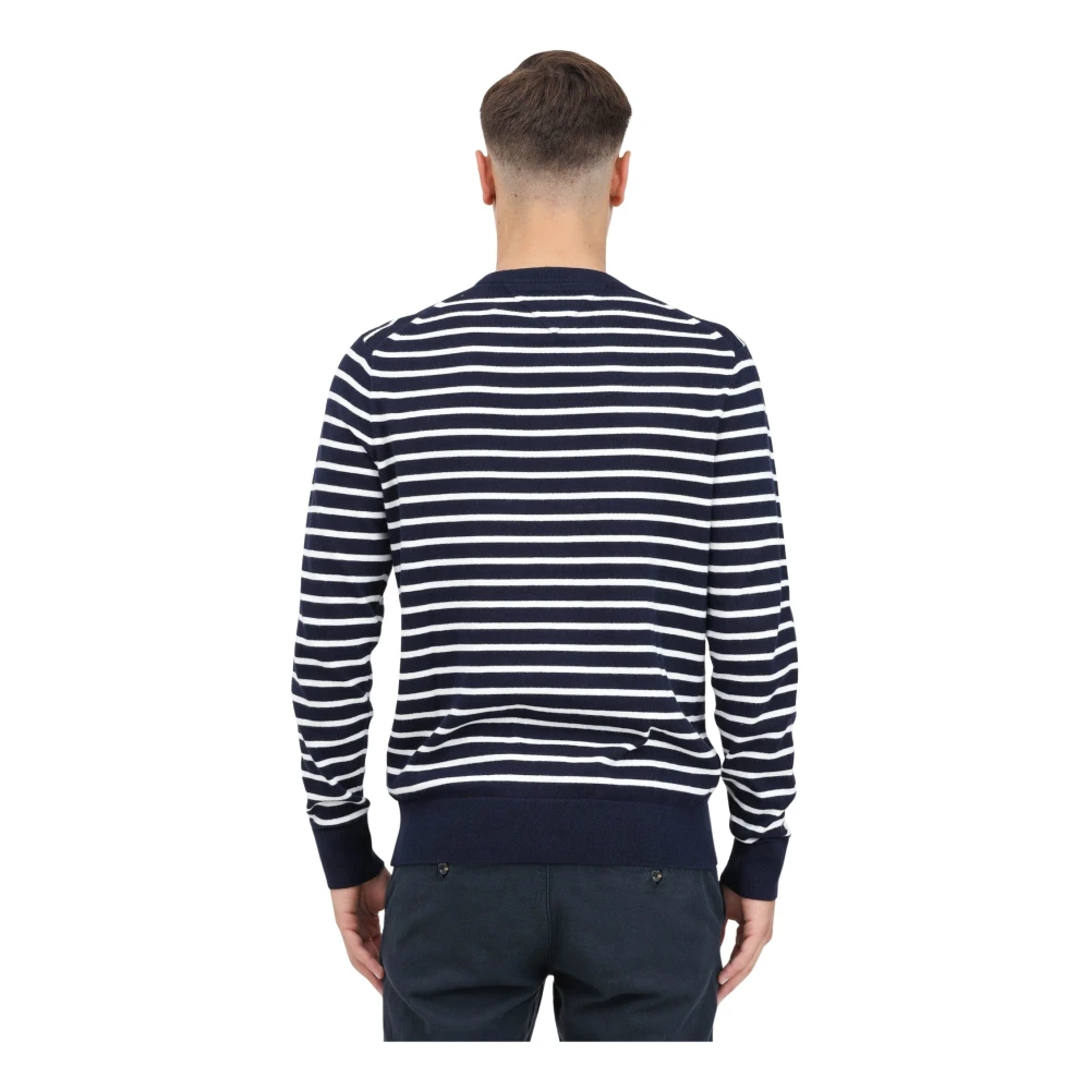 Tommy Hilfiger Blauwe Crew Neck Sweater met Gestreept Motief Multicolor Heren