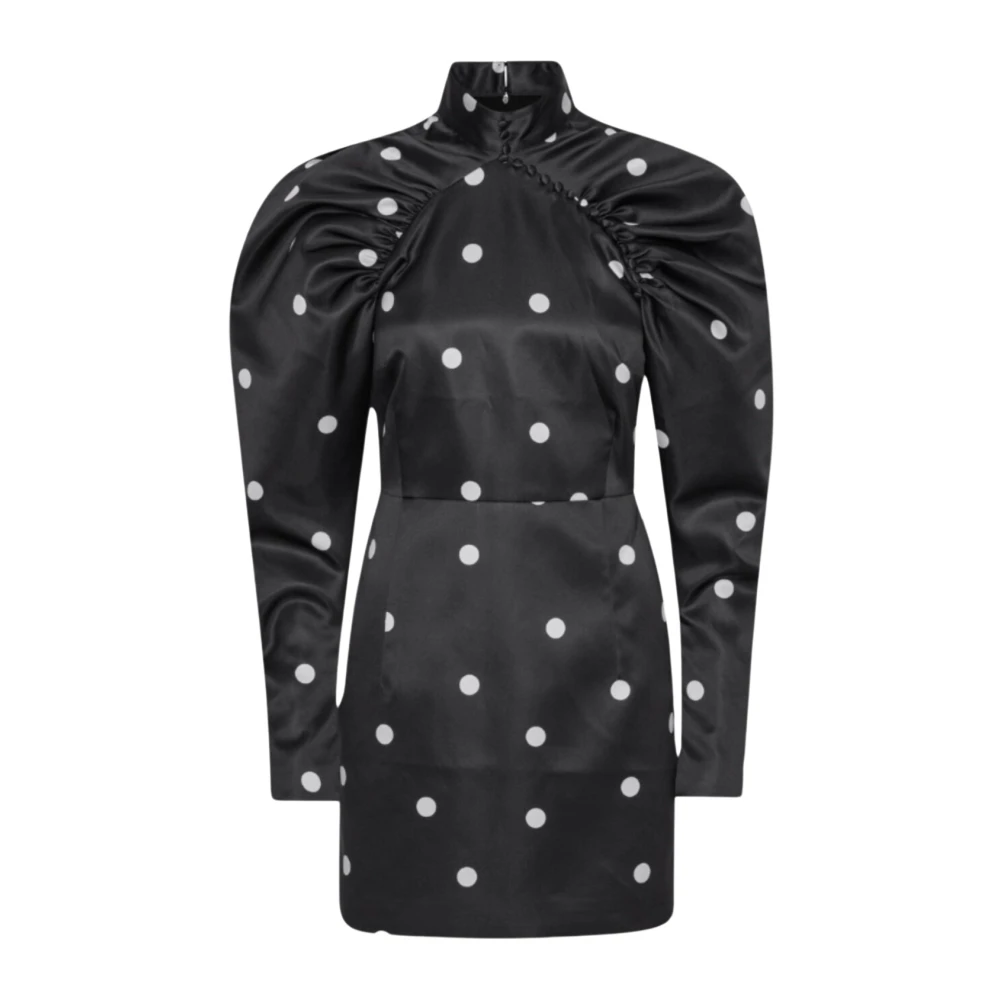 Rotate Birger Christensen Polka Dot Puff Sleeve Mini Jurk Black Dames