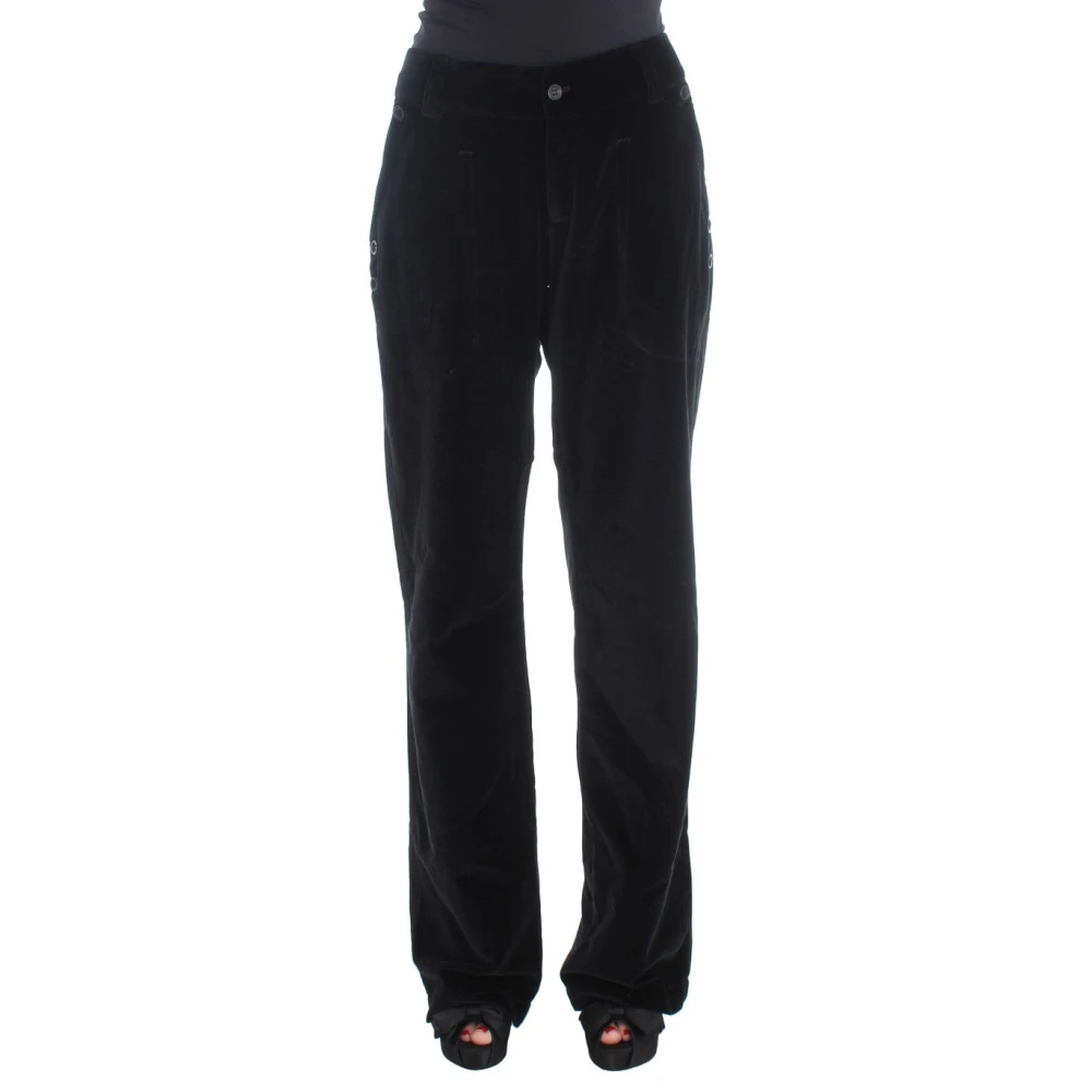 Ermanno Scervino Women's Black Velvet Cotton Straight-Leg Pants