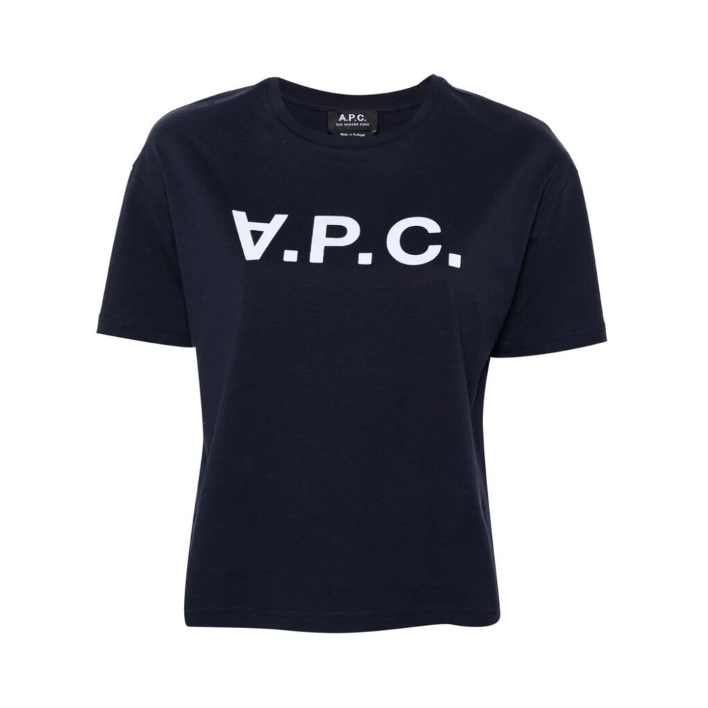 A.p.c. Midnight Blue Zachte Jersey T-shirt met Verhoogd Logo Blue Dames