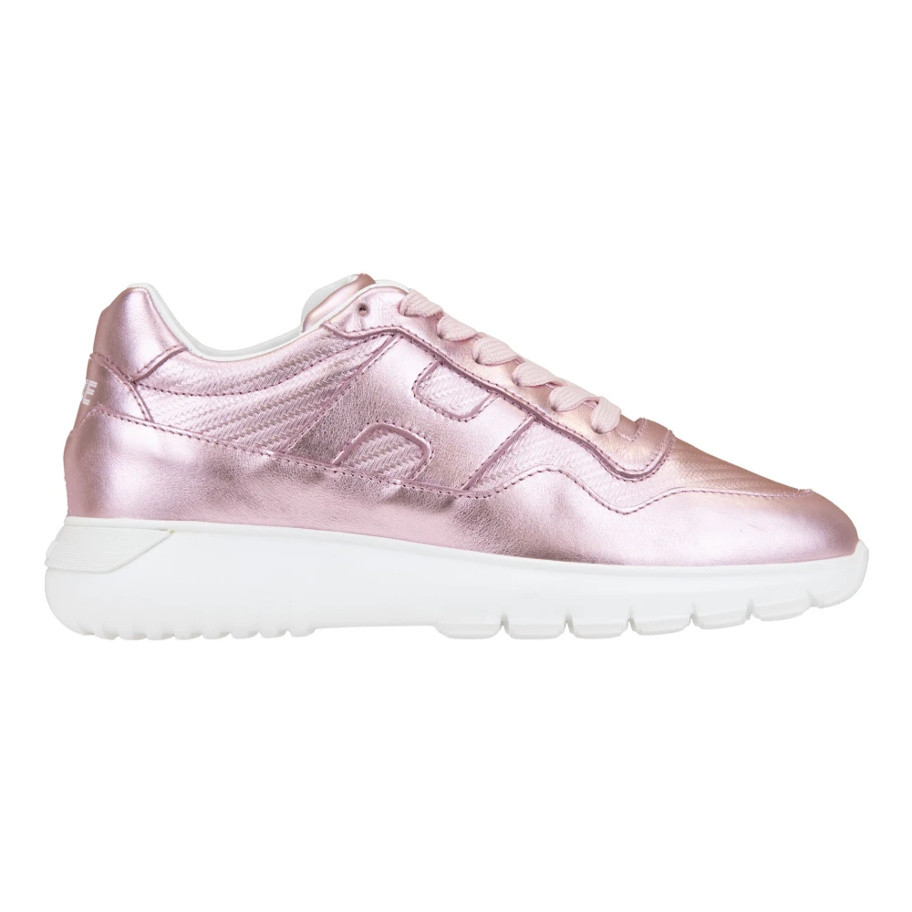 Hogan Women's Pink Laminated Leather Lace-Up Sneakers