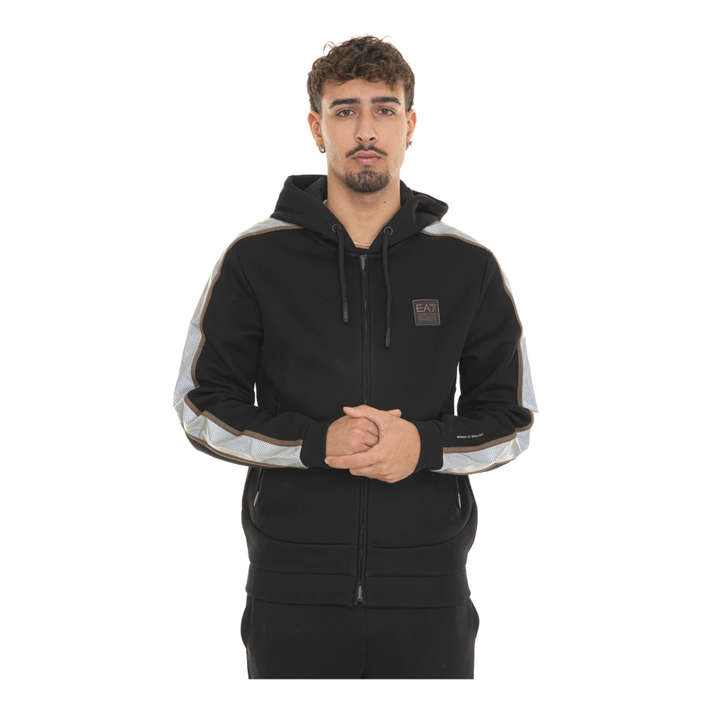 Emporio Armani EA7 Hoodie met rits en contrastdetails Black Heren