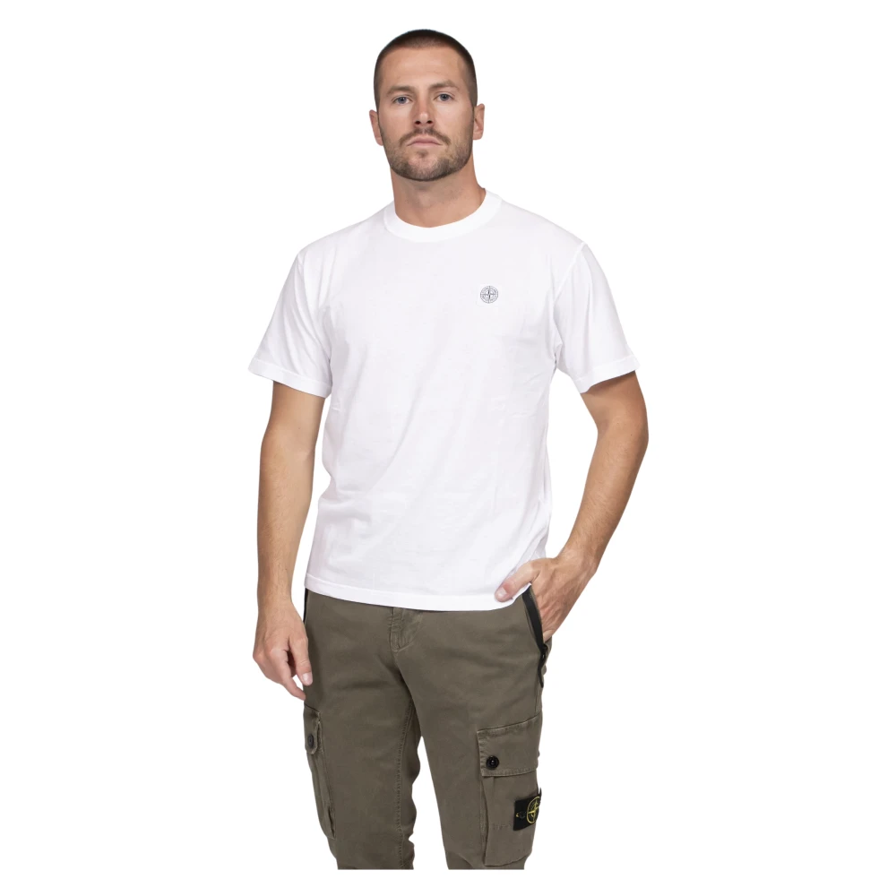 Stone Island White T-Shirts, Male, 2XL, 2100029 Cotton Jersey 'Fissato' Effect