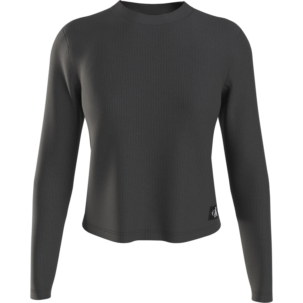 Calvin Klein Zwarte Sweaters Slim Fit Ronde Hals Black Dames