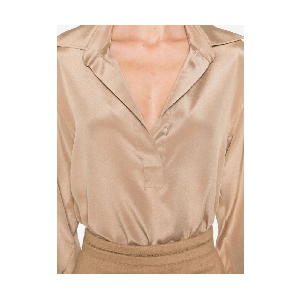 Max Mara Beige Polo Kraag Shirt met Lange Mouwen Beige Dames