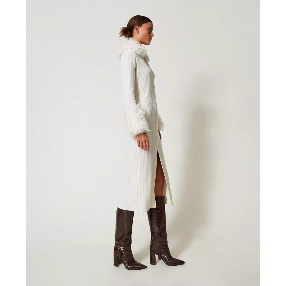 Twinset Lang Geribbeld Wollen Blend Vest Jurk White Dames