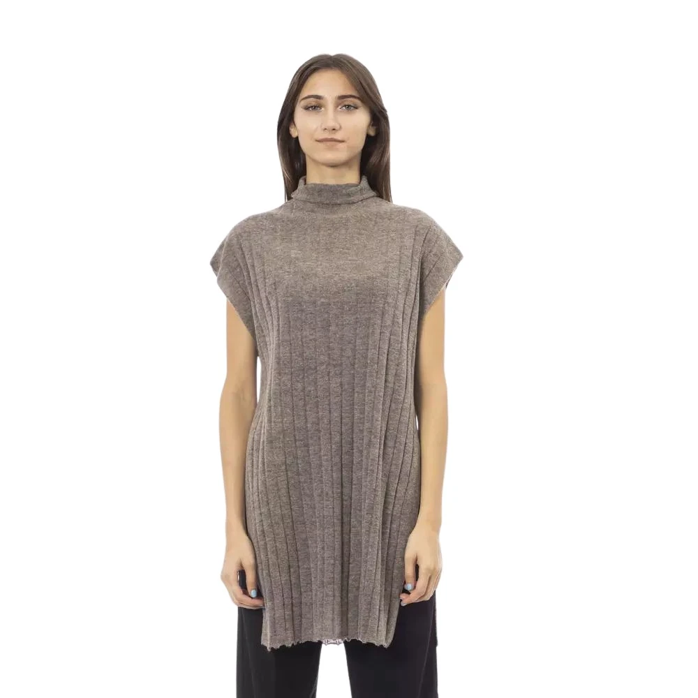 Alpha Studio Gezellige Alpaca Turtleneck Sweater met spleten Brown Dames