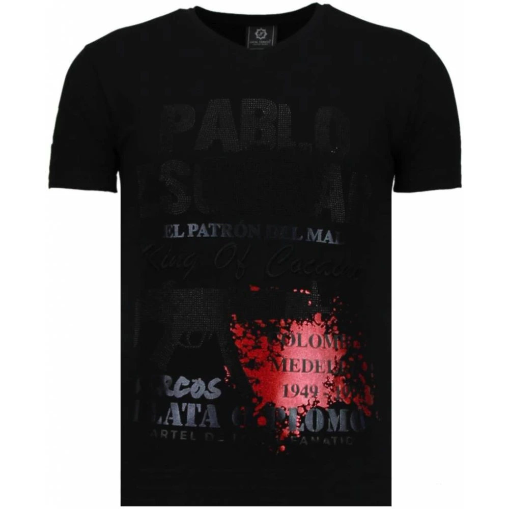 Local Fanatic Pablo Escobar Narcos Rhinestone - Man T Shirt - 5782Z Black, Herr