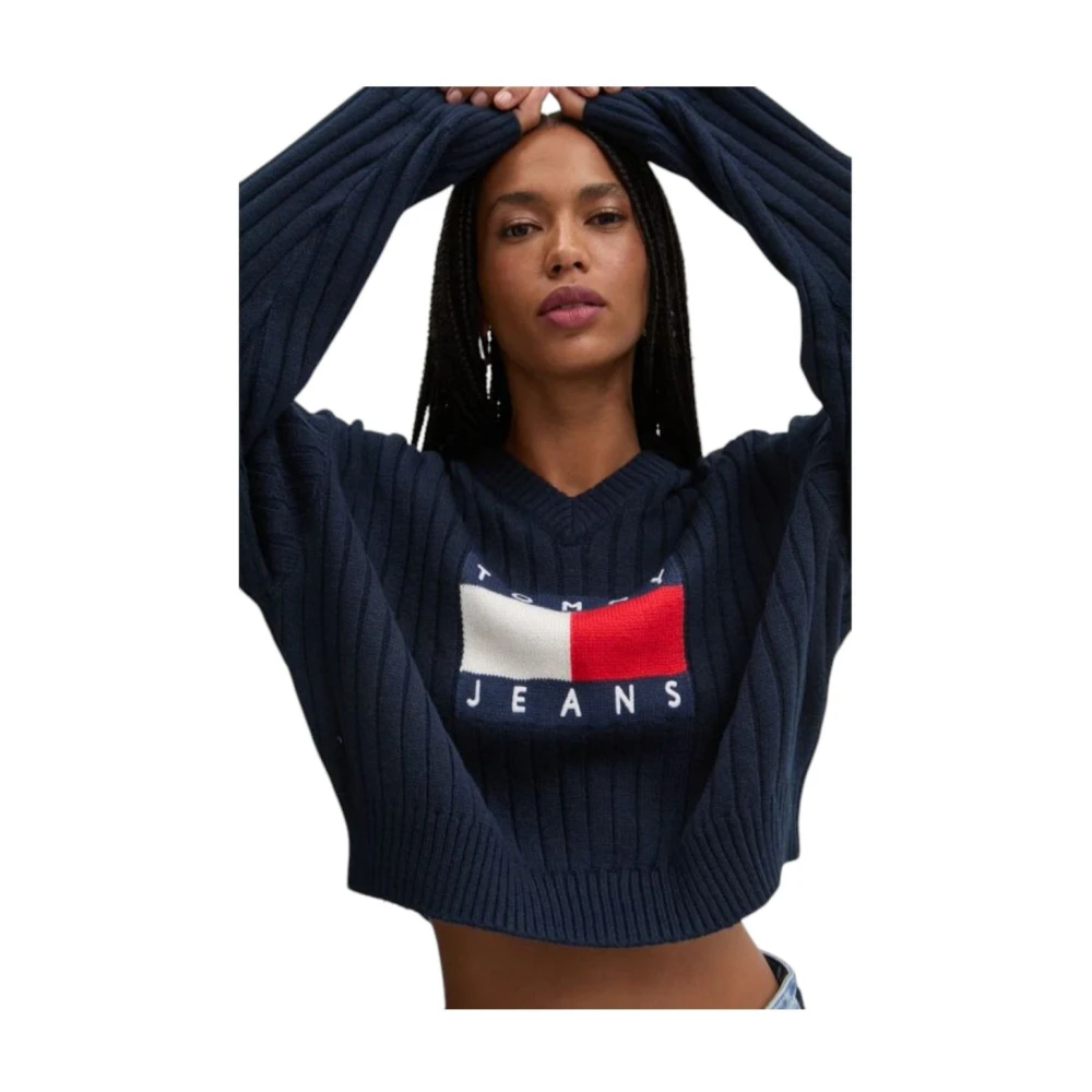 Tommy Jeans V-hals Trui Blue Dames