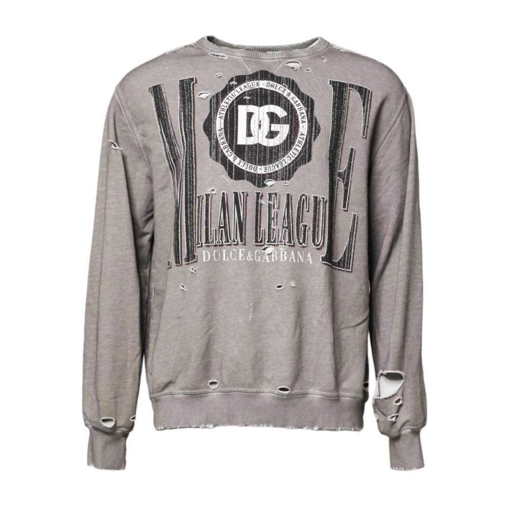 Dolce & Gabbana Men's Gray Logo Print Crew Neck Sweater