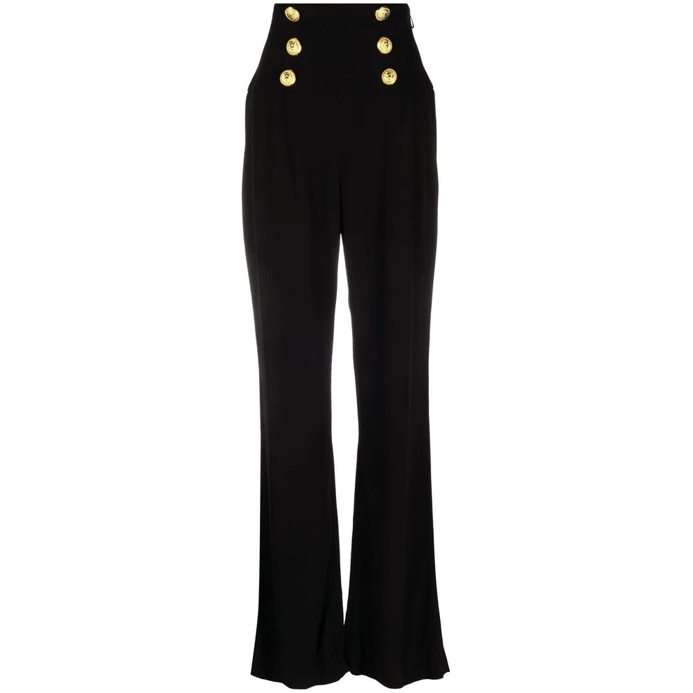 Balmain Zwarte broek met hoge taille en logo-ingelegde knopen Black Dames