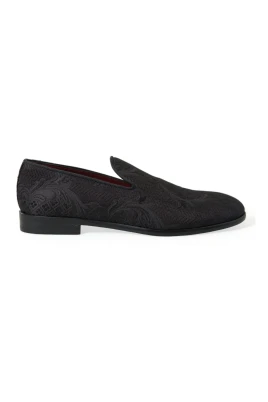 Elegant Svart Brokadklänning Loafers