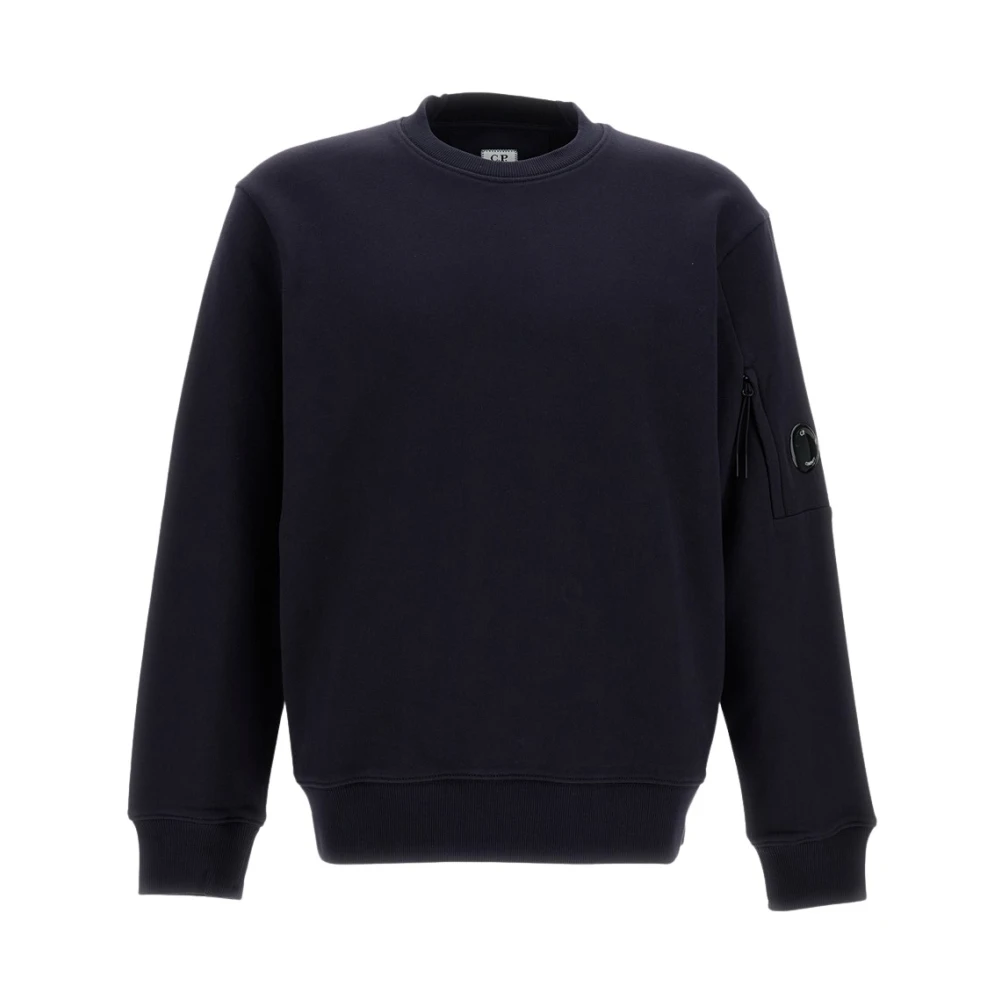 C.p. Company Men's Blue Diagonal Raised Fleece Crewneck Lens Sweatshirt