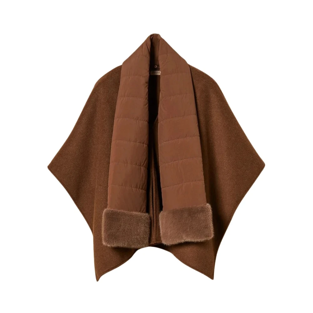 Twinset Donna Poncho In Panno Con Sciarpa Darkness Brown U - Immagine 4