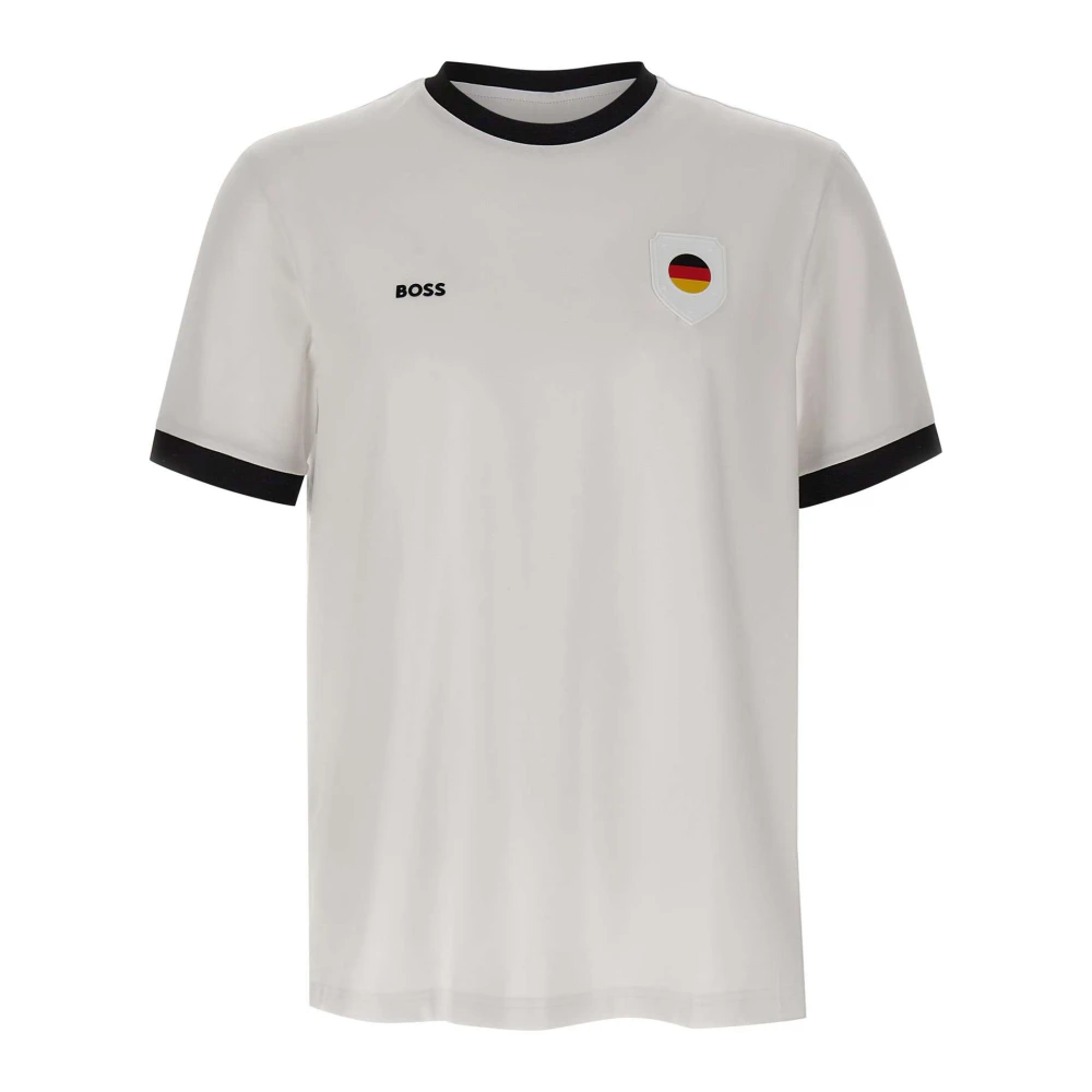 Hugo Men's White Stretch-Cotton T-Shirt With Country Flag And Logo - T-Shirts - S - Tops