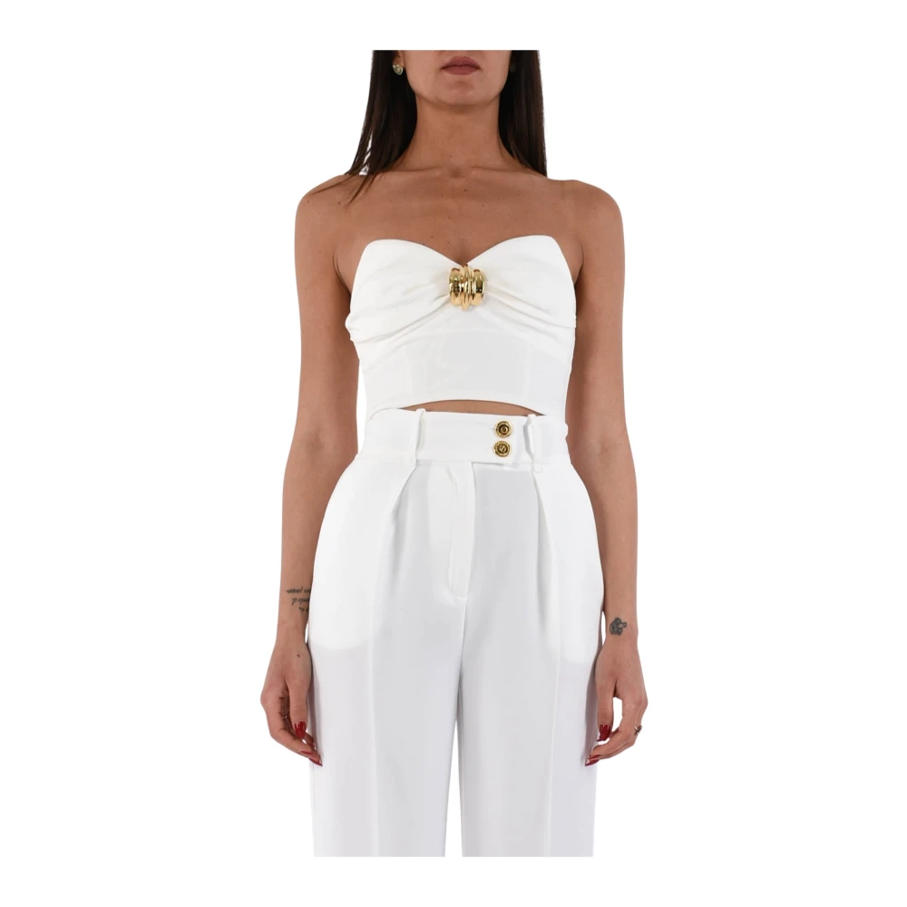 Elisabetta Franchi Top in vloeiende crêpe met juweeldecoratie White Dames