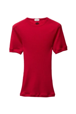 Broderad Ribbstickad Ull T-shirt