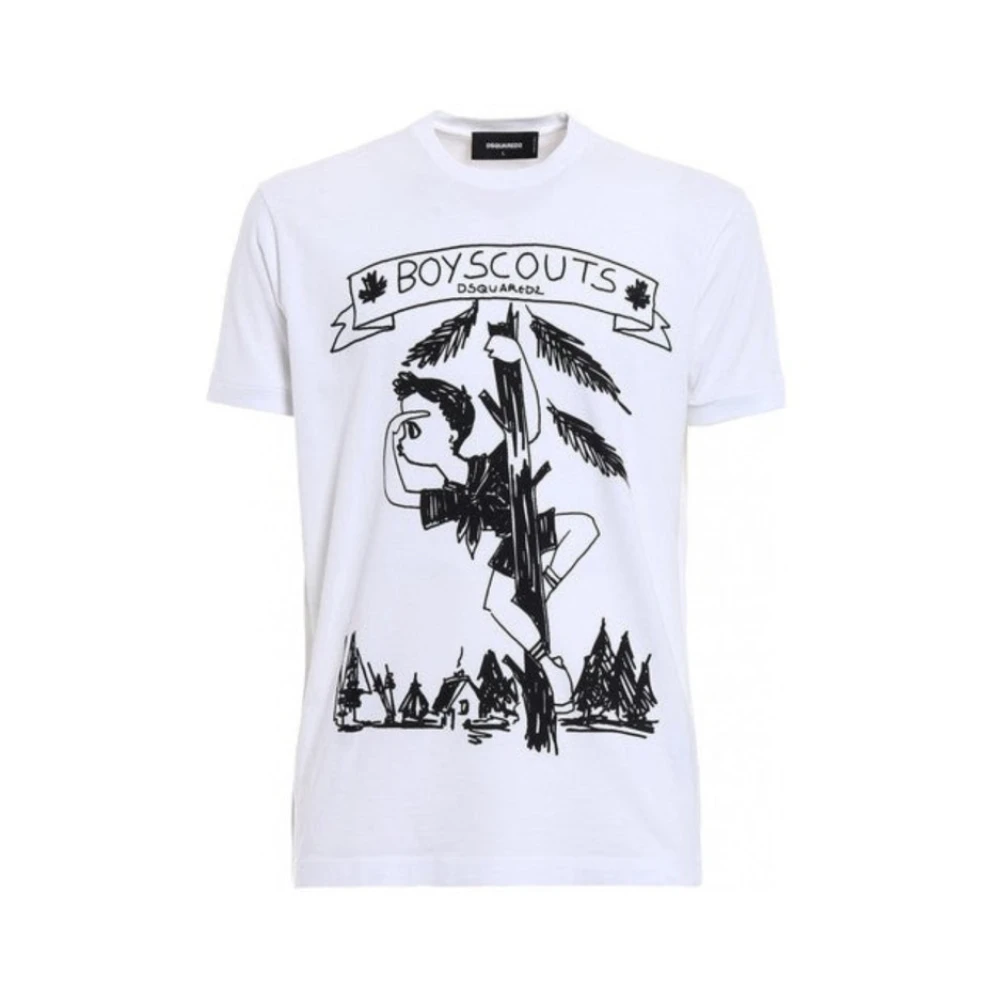 Dsquared2 Mannelijk Wit Tops Heren, S, Katoen, Chic Dan Katoenen T-Shirt