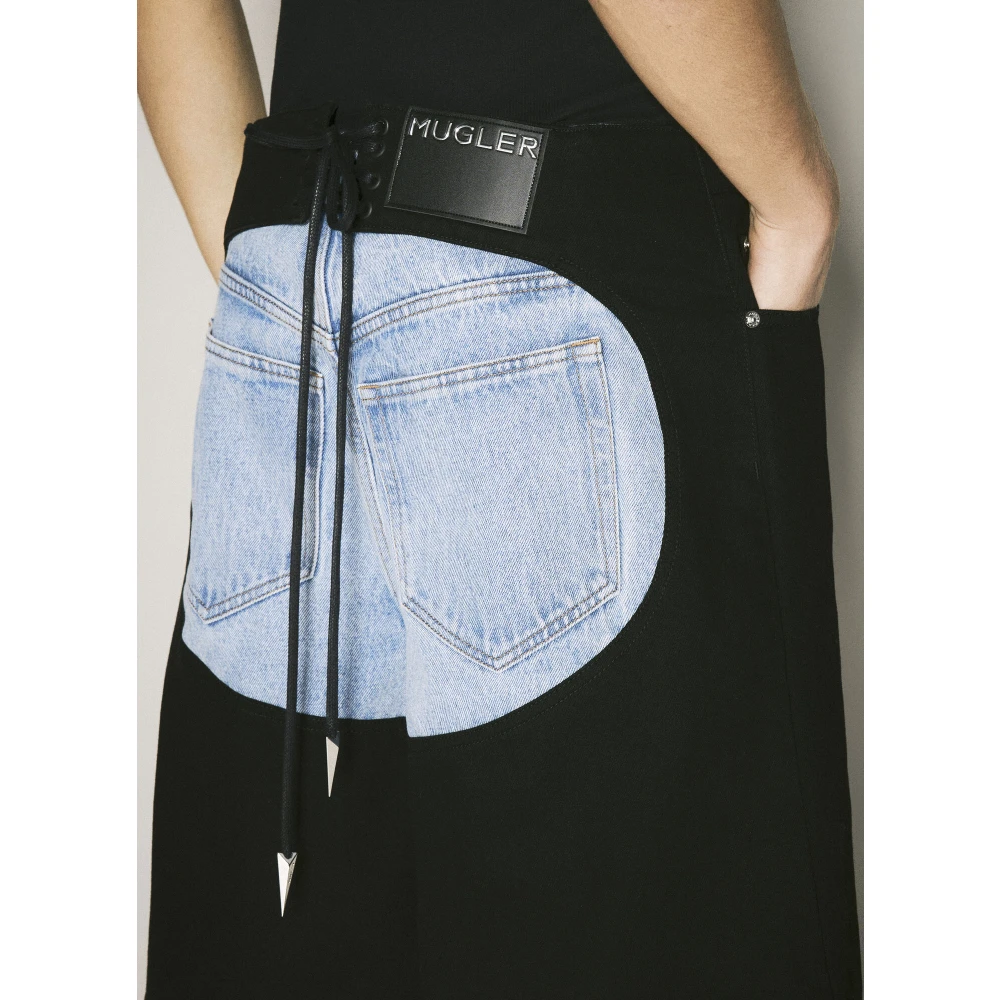 Mugler Contrast Panel Denim Shorts Black Heren