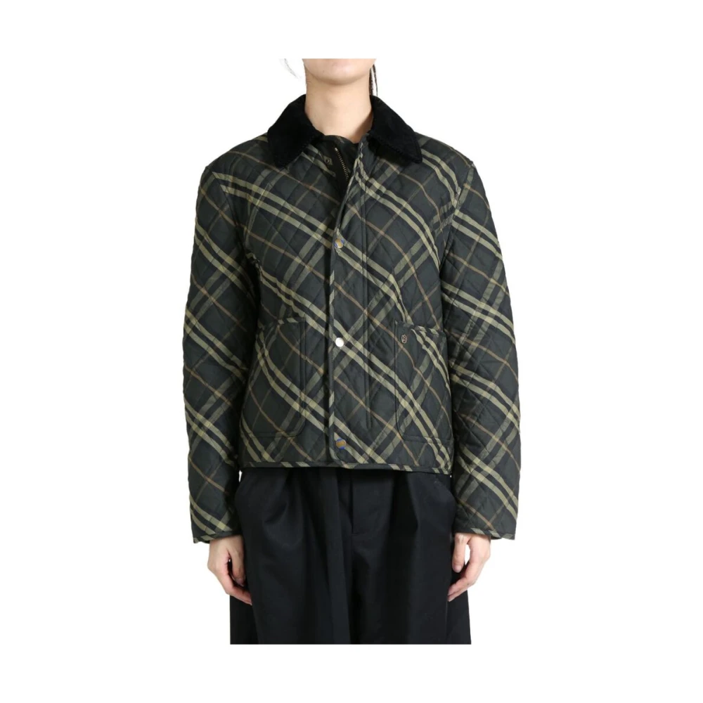 Burberry Groene Geruite Gewatteerde Jas Green Dames