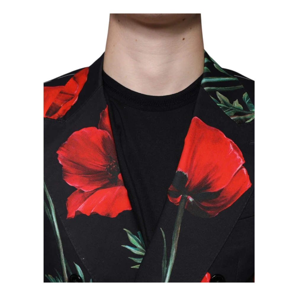 Dolce & Gabbana Zwarte Bloemenblazer met Slim Fit Multicolor Heren