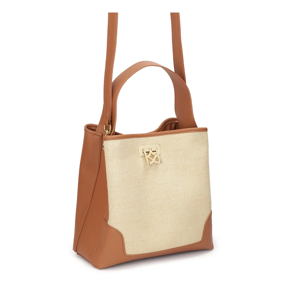 Kazar Bruine leren en stoffen handtas Brown Dames