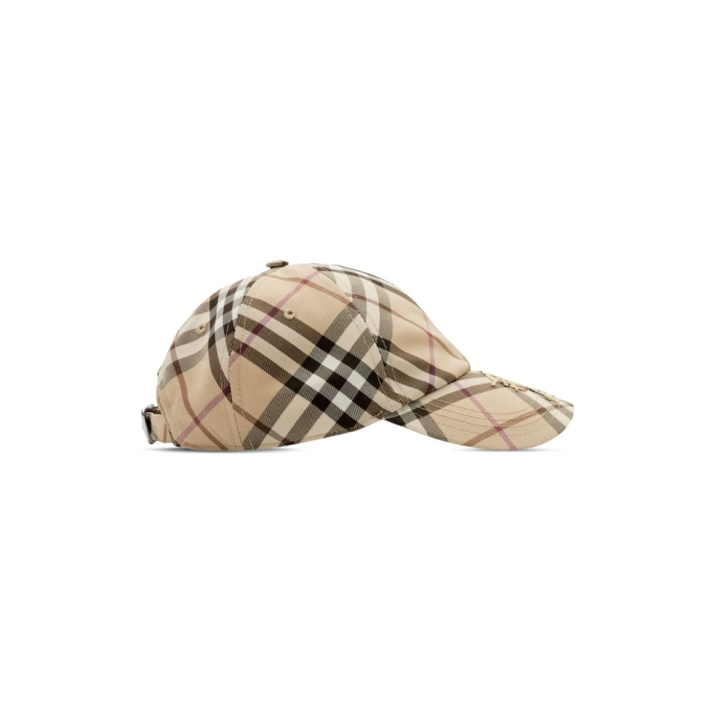 Burberry Check Baseball Cap met Equestrian Patch Beige Dames