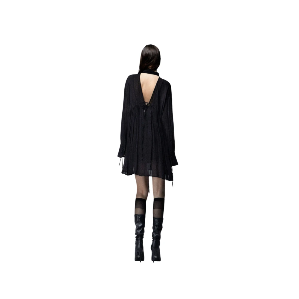 Aniye By Zwarte Georgette Korte Jurk met Kraag Black Dames