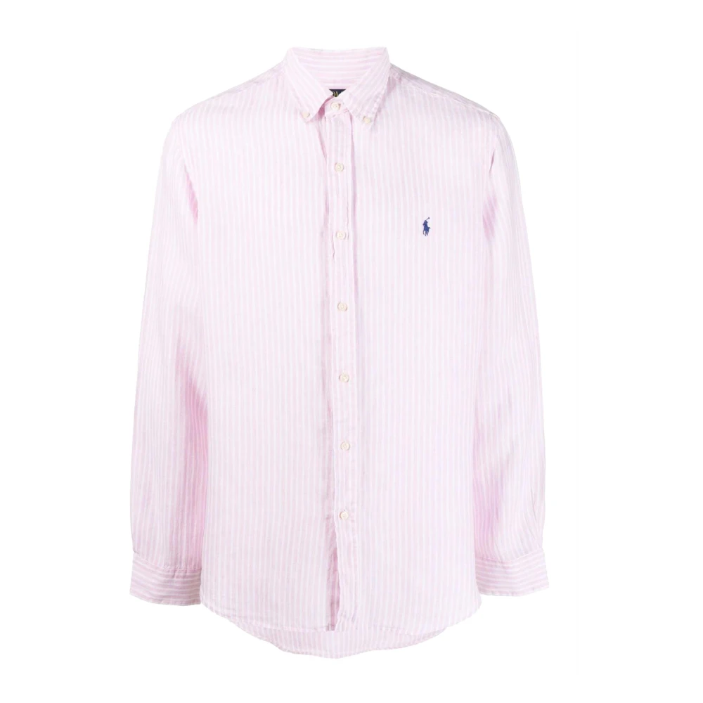 Ralph Lauren Verticaal Gestreept Linnen Overhemd Pink Heren
