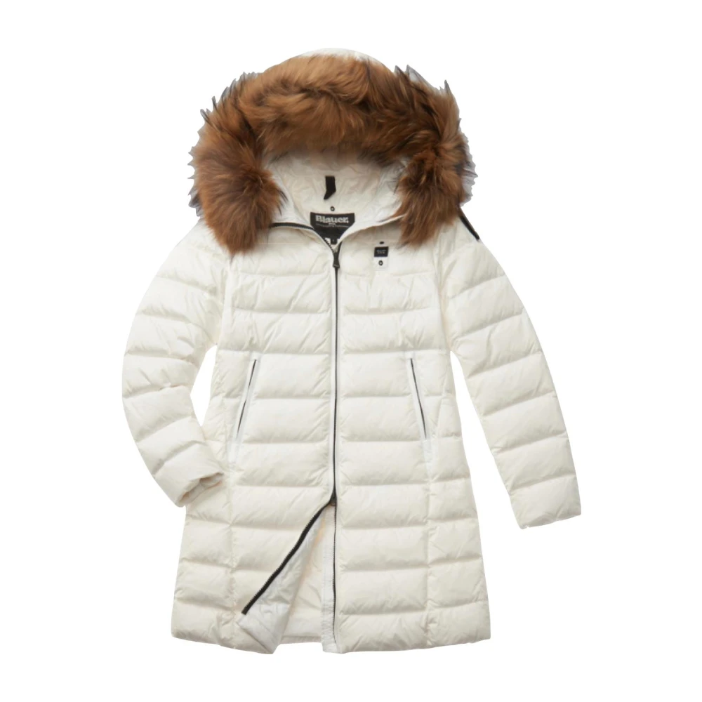 Blauer Gestreepte gewatteerde jas met capuchon Kristin model White Dames