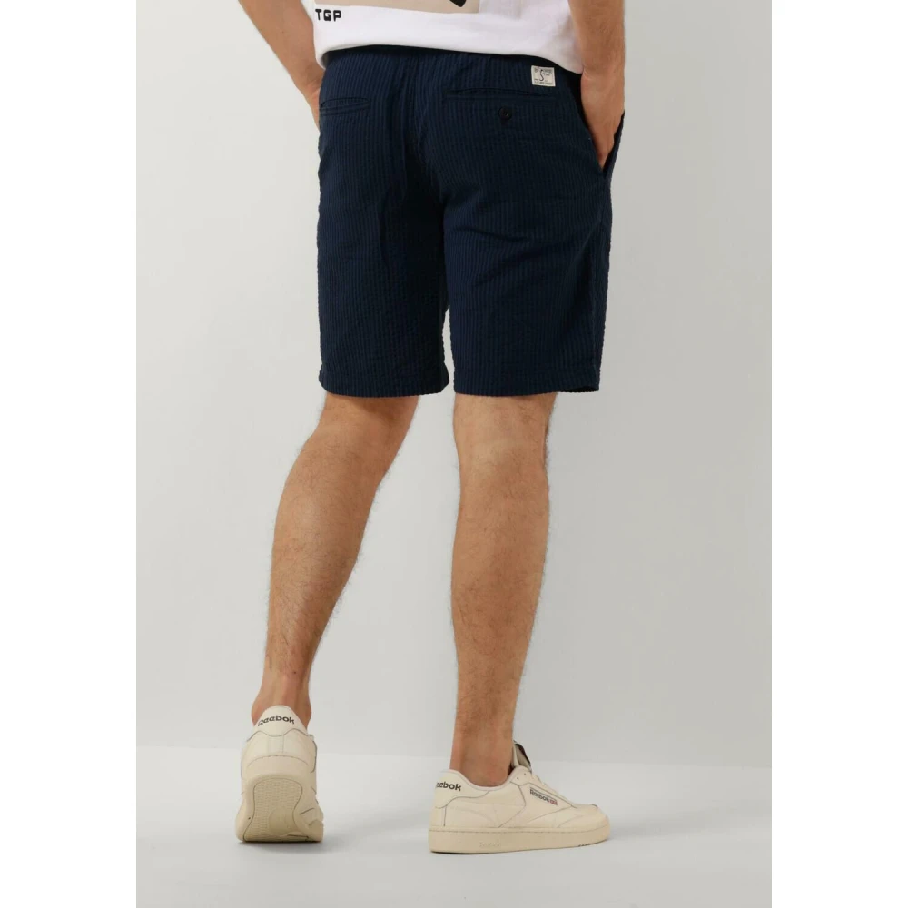 Butcher of Blue Blauwe Seersucker Zomer Shorts Blue Heren