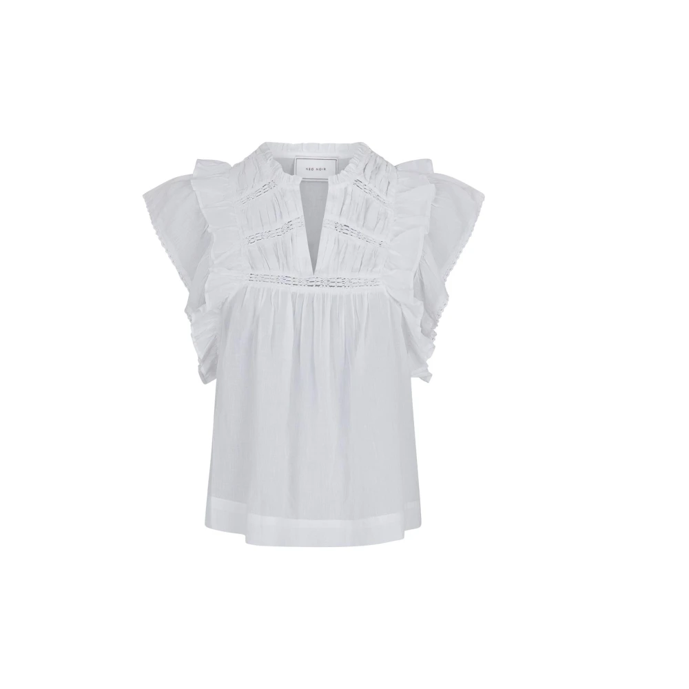 Neo Noir Women's White Blouses, S, Voile Blouse With Ruffle Details