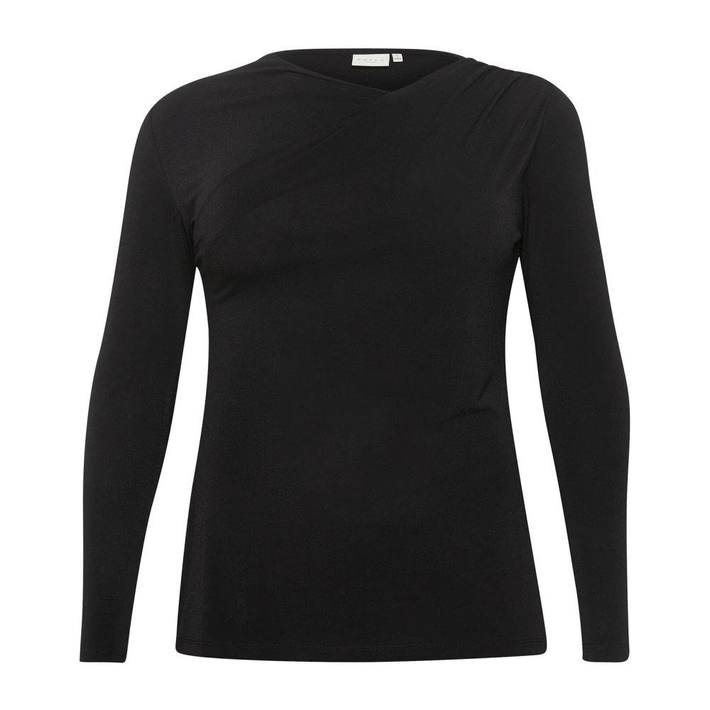 Kaffe Curve Elegante Gedrapeerde Jersey Blouse Zwart Black Dames